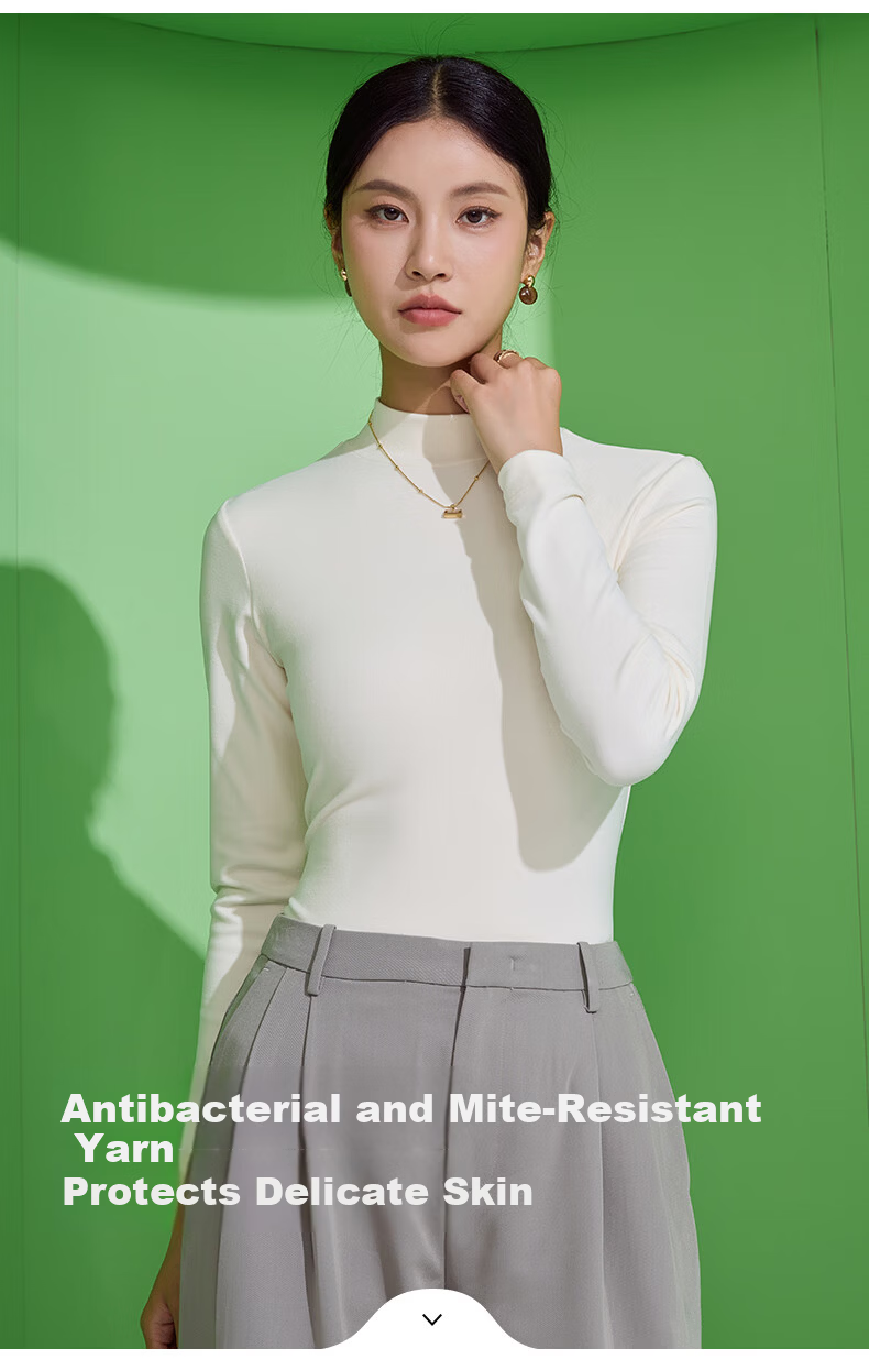 LangSha Women's Fashion Slim Fit Cashmere Crew Neck Base Layer Thin Soft Skin-Friendly Stretch Seamless Thermal Underwear 5