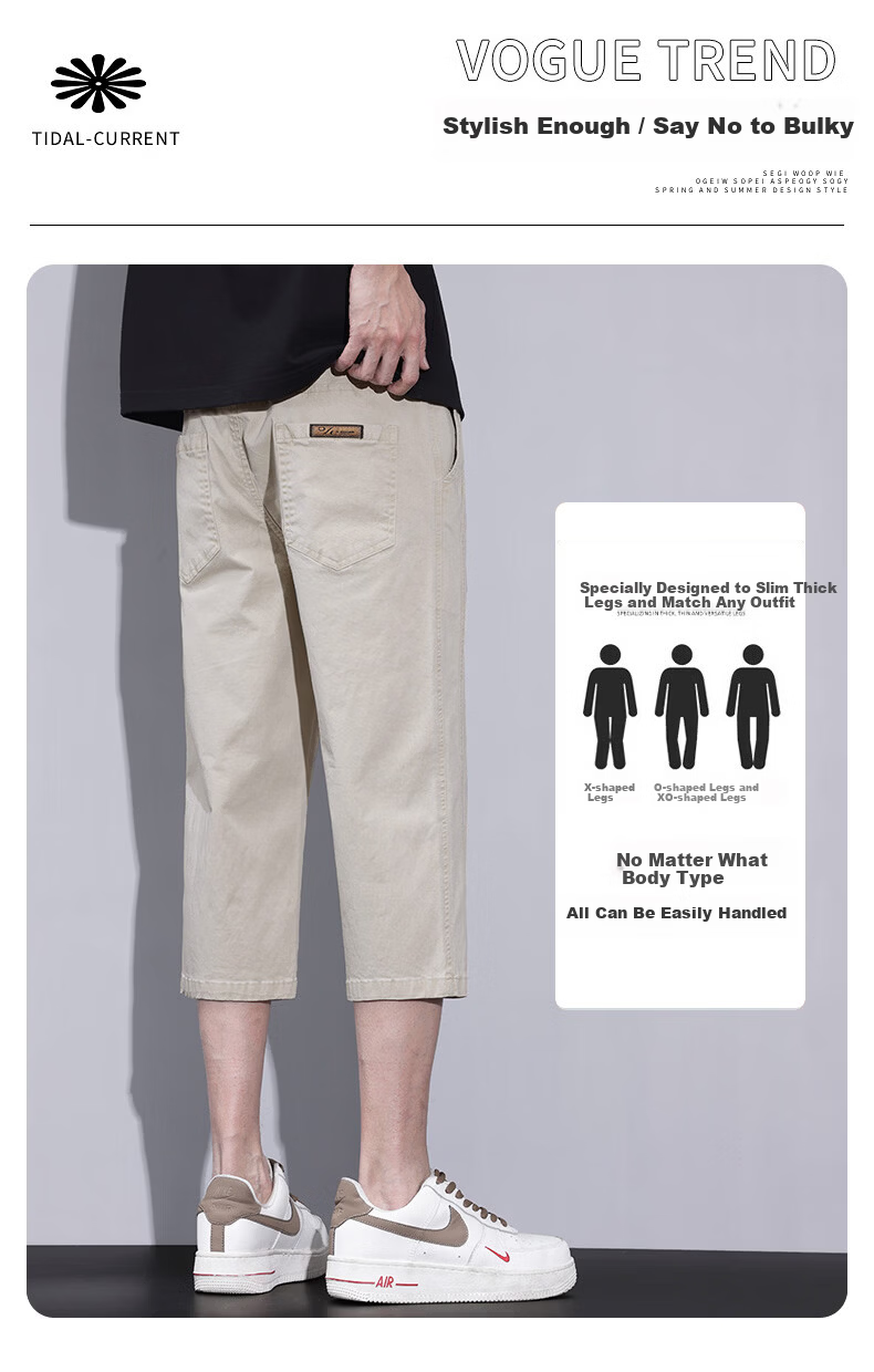 PLAYBOY Men's Summer Thin Cotton Loose Casual Sports Over-the-Knee Cargo Capri Shorts 3