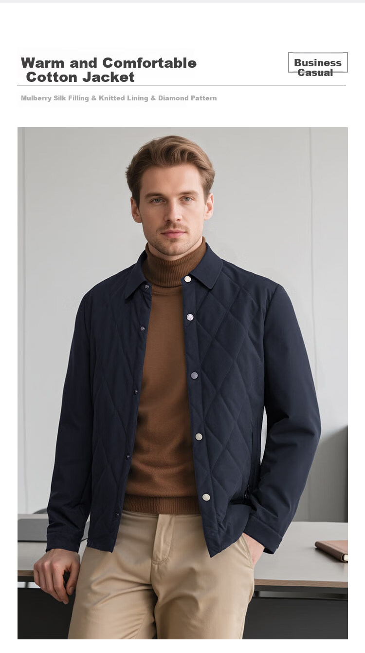 MONTAGUT Men's Cotton Padded Jacket Winter Lapel Quilted Daily Commuter Coat Navy Blue Size 56 3