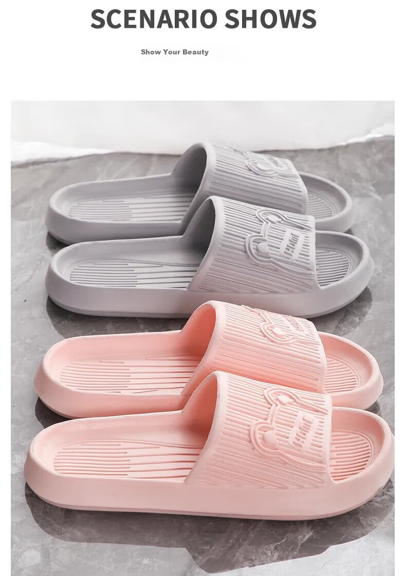 Qiumuxi Women's EVA Soft Sole Home Bathroom Shower Slippers Durable Casual Non-Slip Silent Couple Flip Flops 11