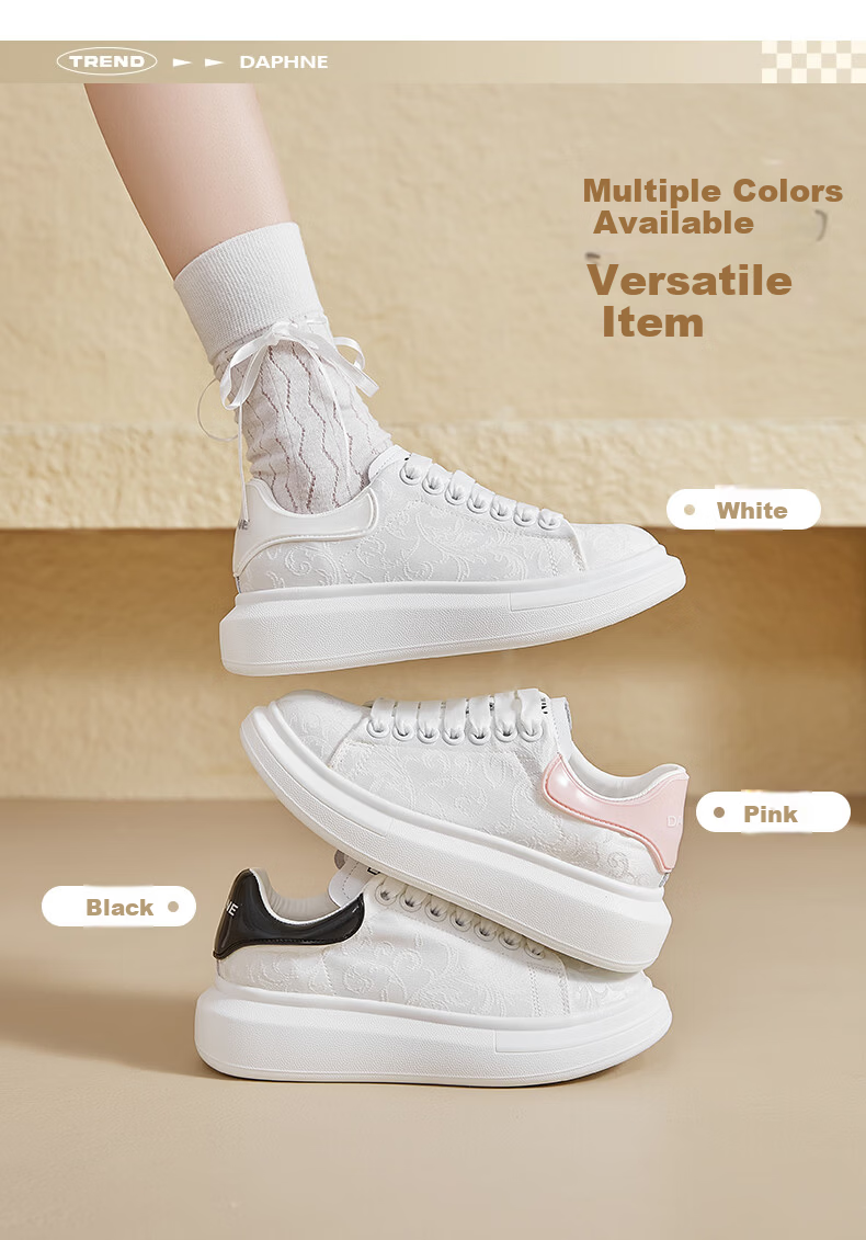 Daphne Platform Height-Enhancing Popular Printed White Sneakers Women 2026 New Spring Summer Casual Shoes White Size 38 5