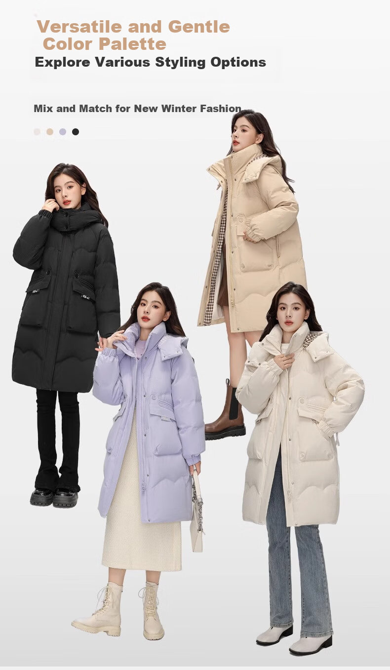 Yalu Women's Mid-Length Down Jacket 2025 Winter Thickened Cold-Resistant Warm Fashion Couple Hooded Coat Female 2