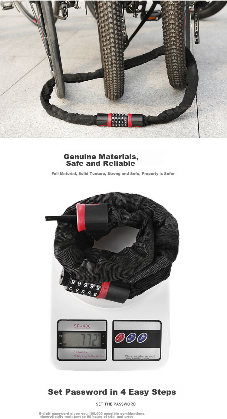HOTUN Bicycle Lock, Mountain Bike Lock, Electric Bike Lock, Motorcycle Lock, Electric Scooter Lock, Combination Chain Lock, 0.6 Meters 5