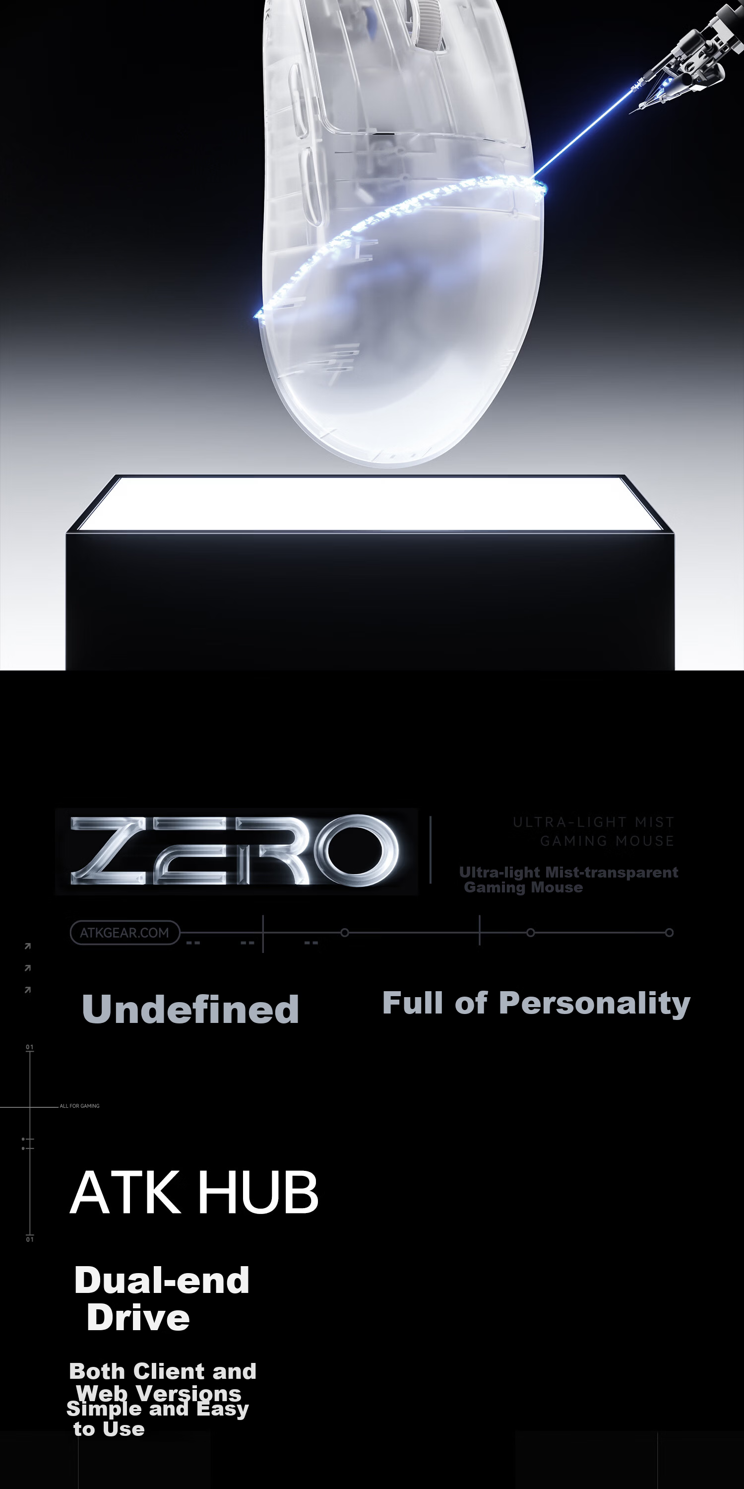 ATK LieKong ZERO Wireless Mouse Wired/Wireless Dual-Mode Lightweight Ergonomic Gaming Office Mouse ZERO White Transparent 13