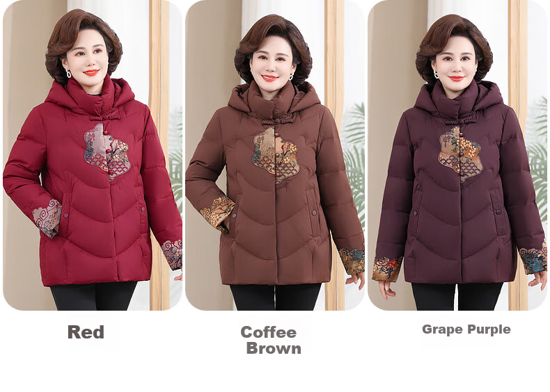 QIUFULUO Women's Winter Warm High-Quality Down Cotton Jacket Mid-Aged and Elderly Fashion Coat for 50-60 Years Old 4