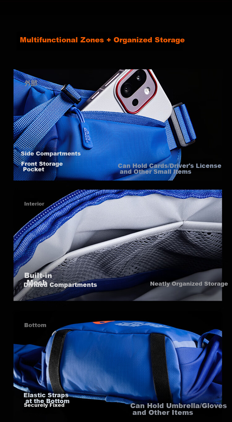 Alien Monster Blue Core Motorcycle Waist Bag Chest Bag Waterproof Riding Gear Protective Multifunctional Storage Bag Large Capacity Blue 7