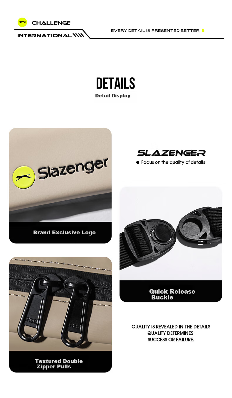Slazenger Trendy Men's Leather Coated Crossbody Bag Large Capacity Sports Casual Waist Bag Cycling Functional Chest Bag 13