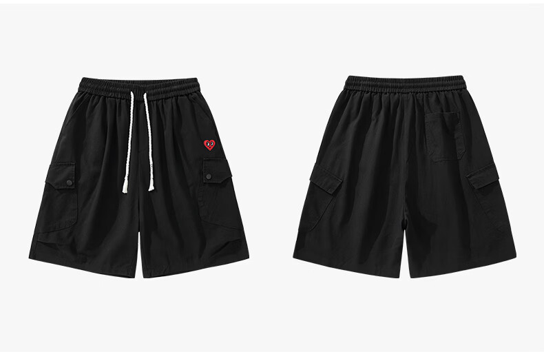 Charles Peach Heart Trendy Workwear Five-Point Shorts Summer Loose Straight Casual Slim Black M 21