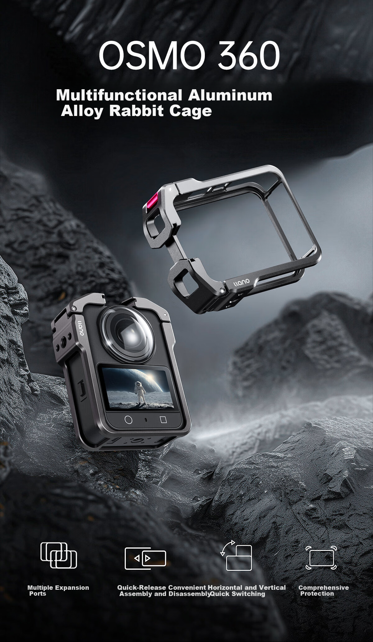 Llano DJI Osmo 360 Panorama Camera Cage-Free Expansion Protective Frame Metal Shockproof Case Frame Vertical and Horizontal Shooting Bracket Magnetic Quick-Release Base Accessories 3