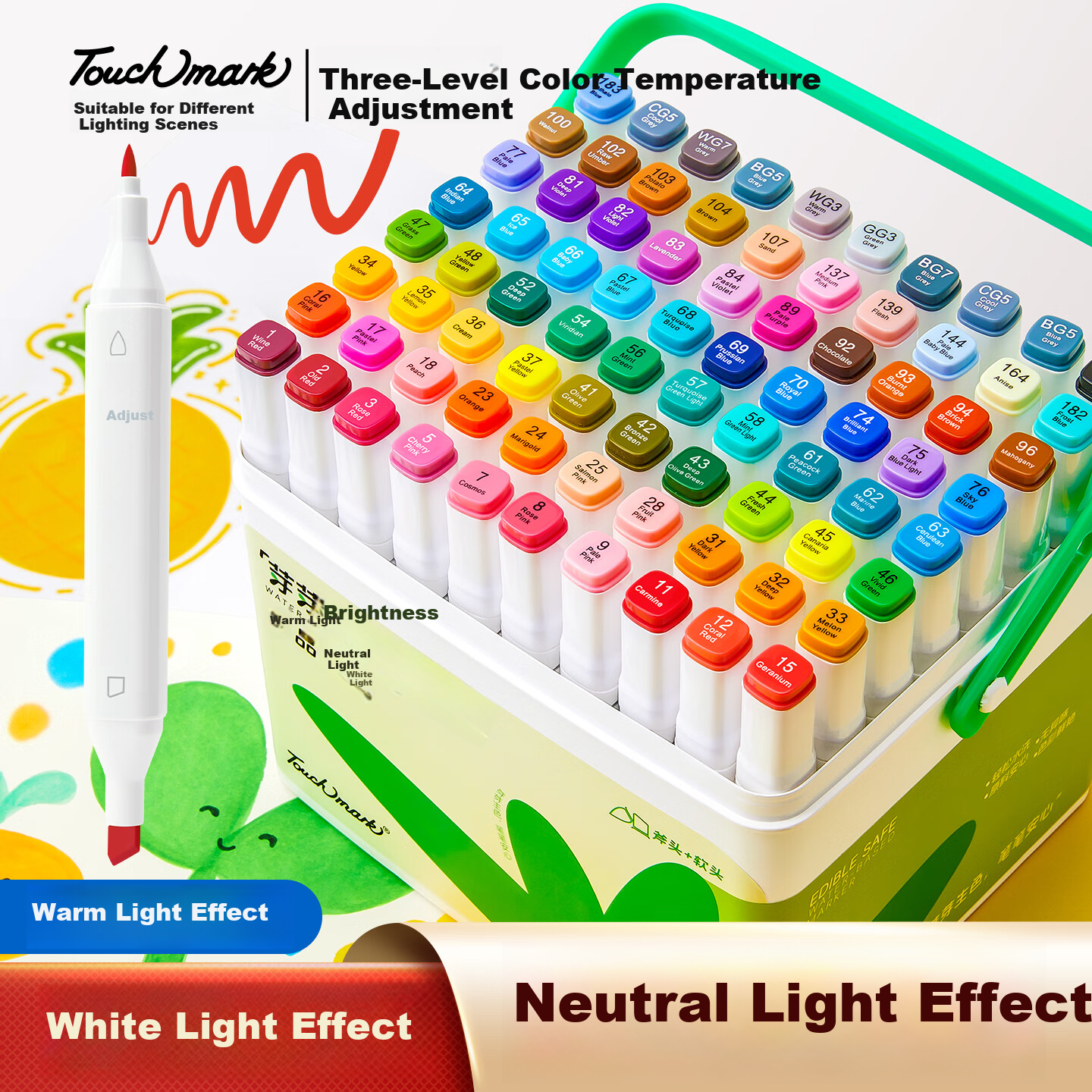Touch Mark Taichi Food-Grade Water-Based Marker Pen 12 Colors Soft Tip Watercolor Pen Double-Ended Washable Highlighter Marker for Kids Students Art Drawing Children's Day Birthday Gift