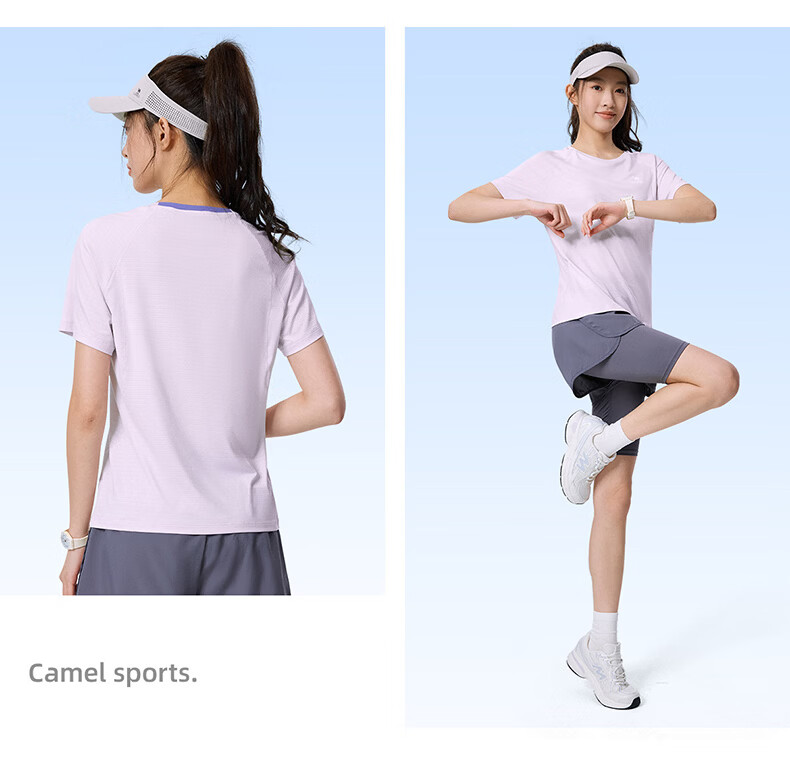 CAMEL Quick-Dry Sports T-Shirt Women Short Sleeve Breathable Casual Running Top C26BAYL6030 Dreamy Pink XL 24