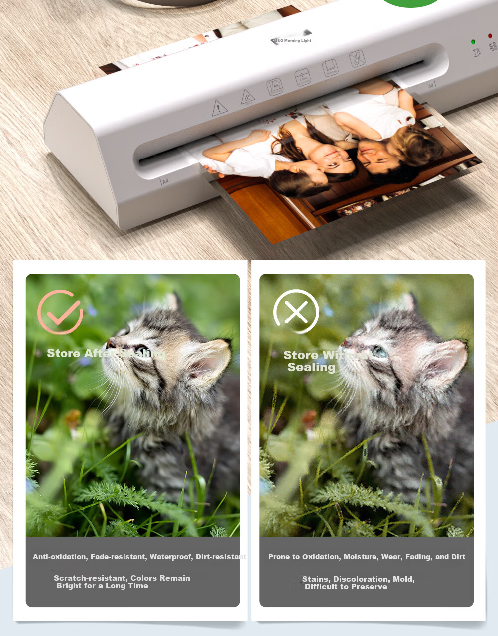 M&G A3/A4 Universal Office Home Laminator, Document Photo Laminating Machine, Film Laminator, Fashionable Portable Laminator, White AEQN8921 5