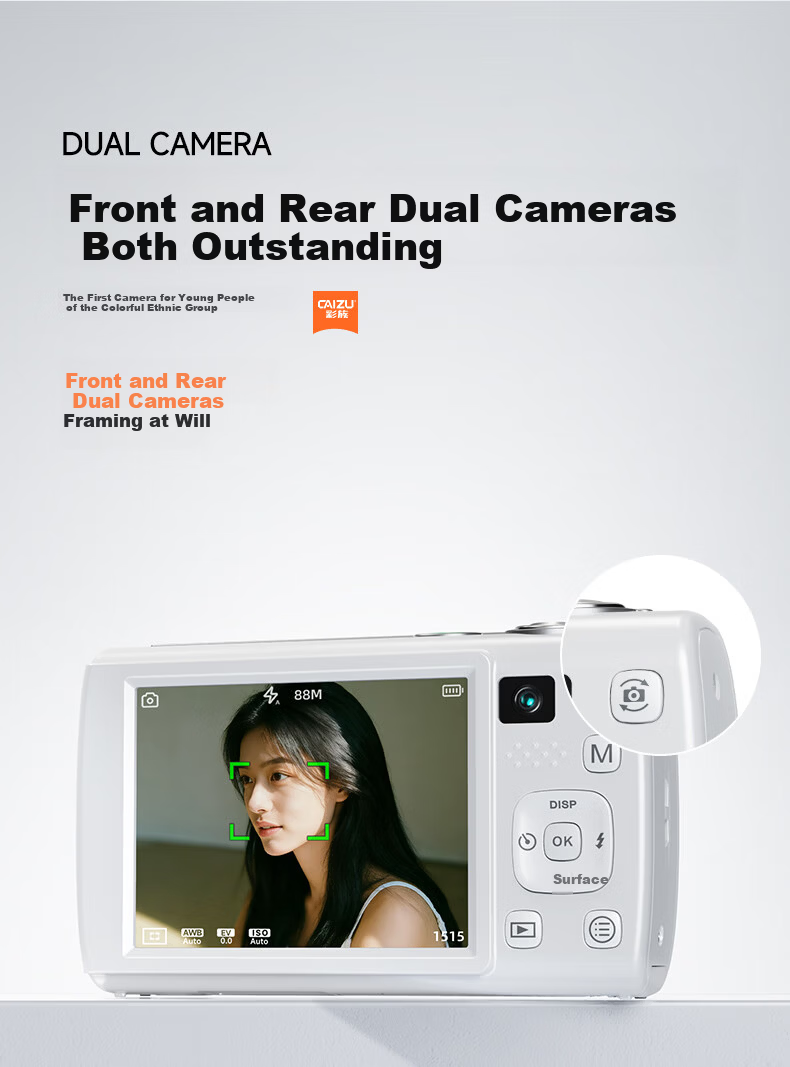 CAIZU 1/1.4 Inch Large Sensor Z18 Digital Camera 88MP Dual Camera Selfie 8K Video Professional CCD Compact Camera No Memory Card 16