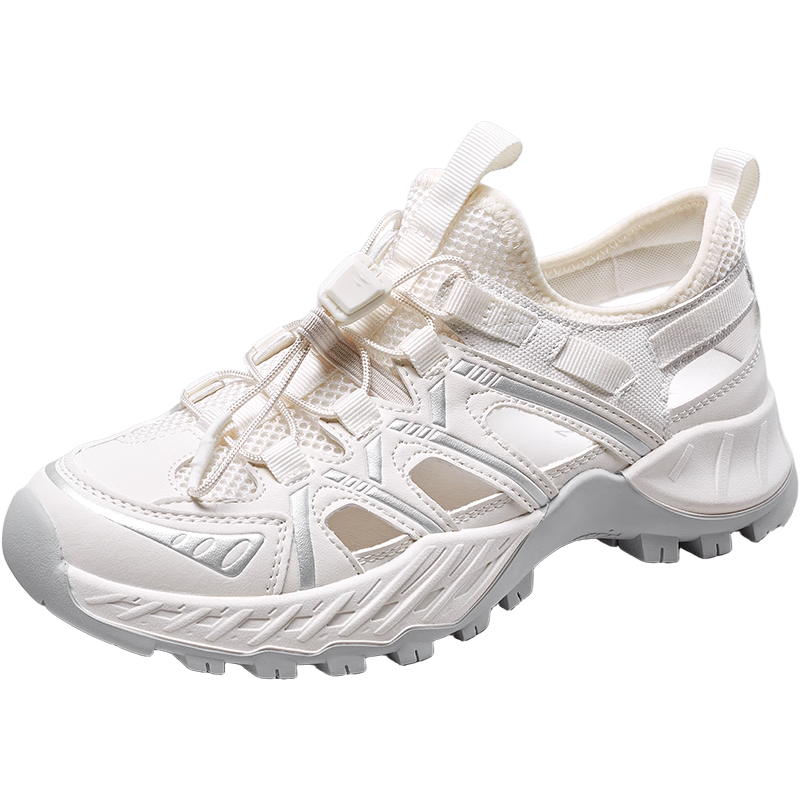 Eierkang Women's Casual Sandals Outdoor Hollow Breathable Closed-Toe Thick-Soled Water Shoes 29063W Off-White Size 37