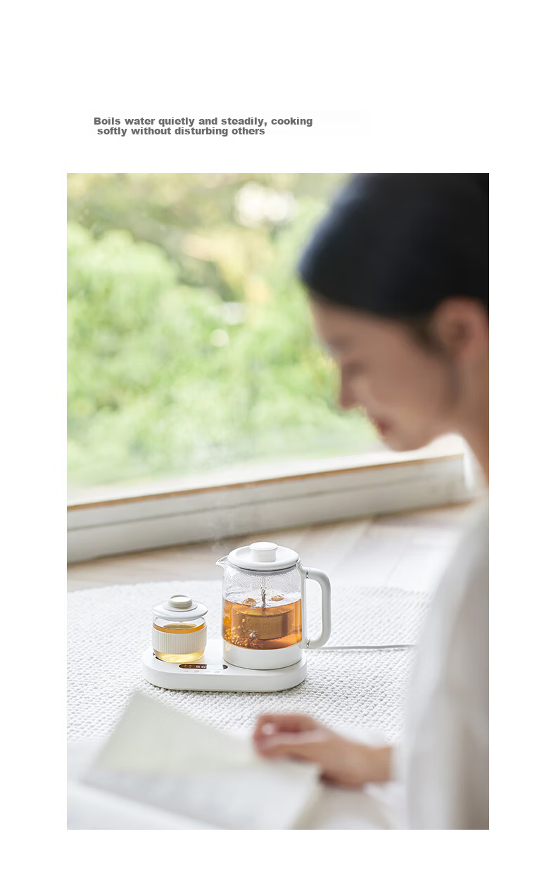 Olayks Instant Mini Health Pot Set Flower Tea Kettle 0.8L Office Heating Thermostat Coaster 2-in-1 Small Electric Kettle Tea Maker for One 19