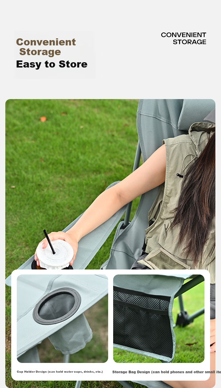 ABENAKI Outdoor Folding Recliner Chair Nap Office Folding Bed Camping Portable Adult Balcony Dual-Use Beach Chair 10