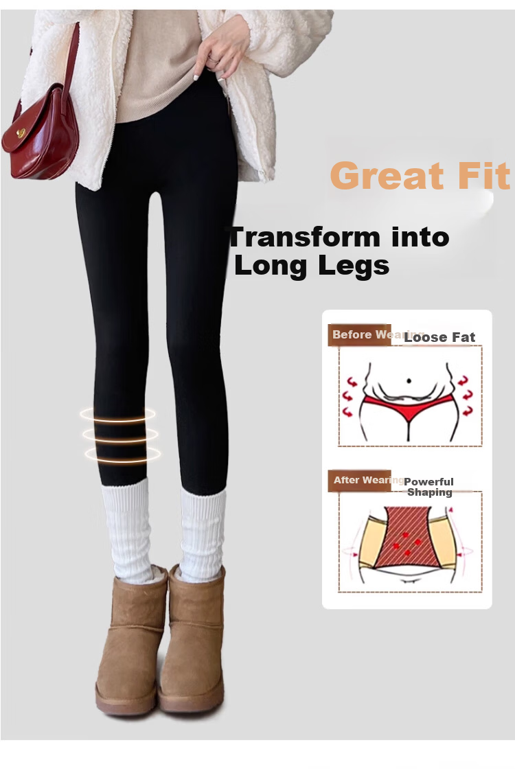 Langsha Women's Cashmere Silk Sharkskin Pants Outerwear Autumn Winter Warm Cotton High Waist Fleece Thickened Leggings 11