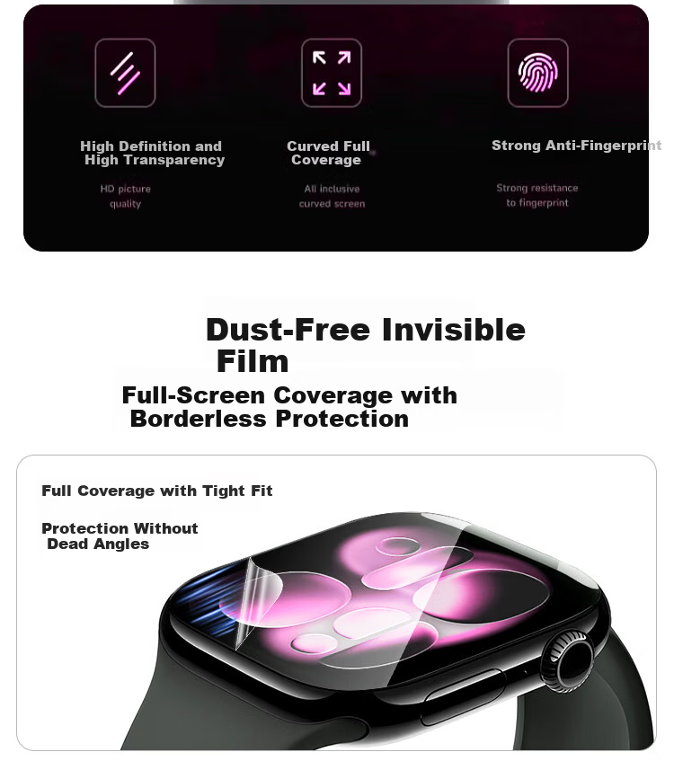 MSSM Apple Watch Screen Protector Film for Apple Watch SE3/SE2 iWatch S9/S8/S7/6/5/4 44/45mm Full Coverage Hydrogel Film - 45mm 2