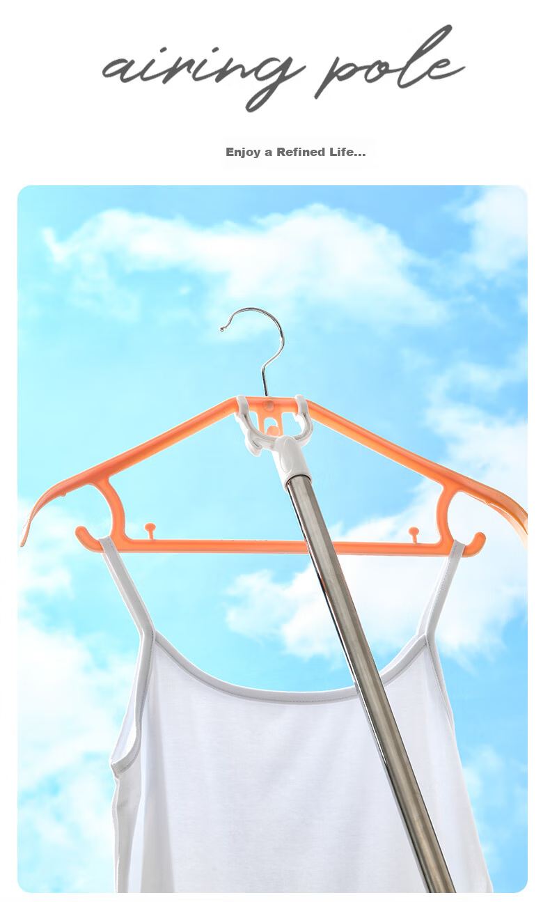FK Retractable Clothes Drying Rod, No Drilling Required, Extendable Laundry Hanger for Balcony, Five Adjustable Levels, Stainless Steel Indoor Hanging Quilt Drying Tool 11