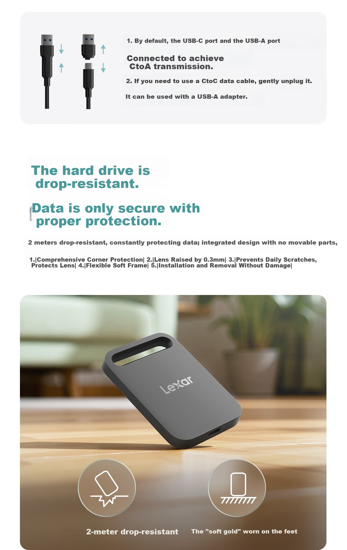 Lexar Air Lightweight 1TB Type-C USB 3.2 Portable SSD (PSSD) SL260 400MB/s Transfer Speed Mobile Direct Connect Easy Expansion Lime Green 12