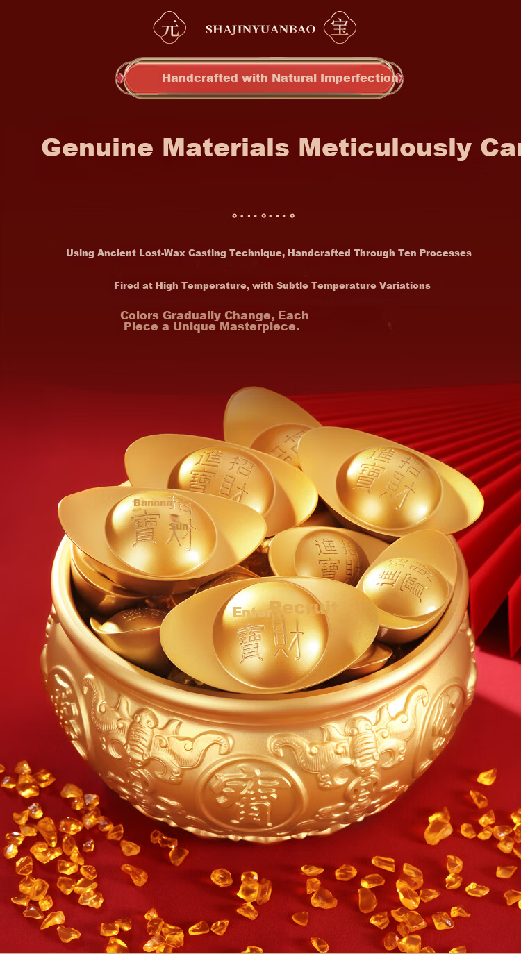 BinYue Small Yuanbao Ornament Imitation Gold Ingot Prop Copper Alloy Yuanbao Living Room Office Decoration 5.7cm Each 6
