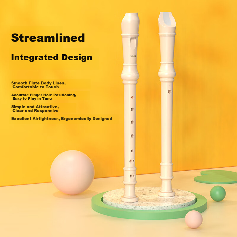 Romusic Recorder German Style Soprano C Key 8-Hole Student Children's School Designated Ivory White Beginner Flute