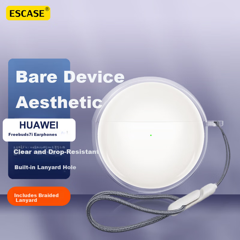 ESCASE Huawei FreeBuds 7i Protective Case Silicone Storage Box Soft Full-Cover Shockproof Ultra-Thin Transparent with Lanyard