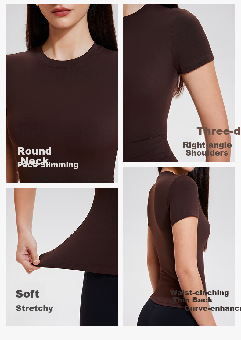 Cosleaf Women's Sports T-Shirt Short Sleeve High Elastic Slim Fit Round Neck Breathable Running Top Fitness Yoga Wear 12