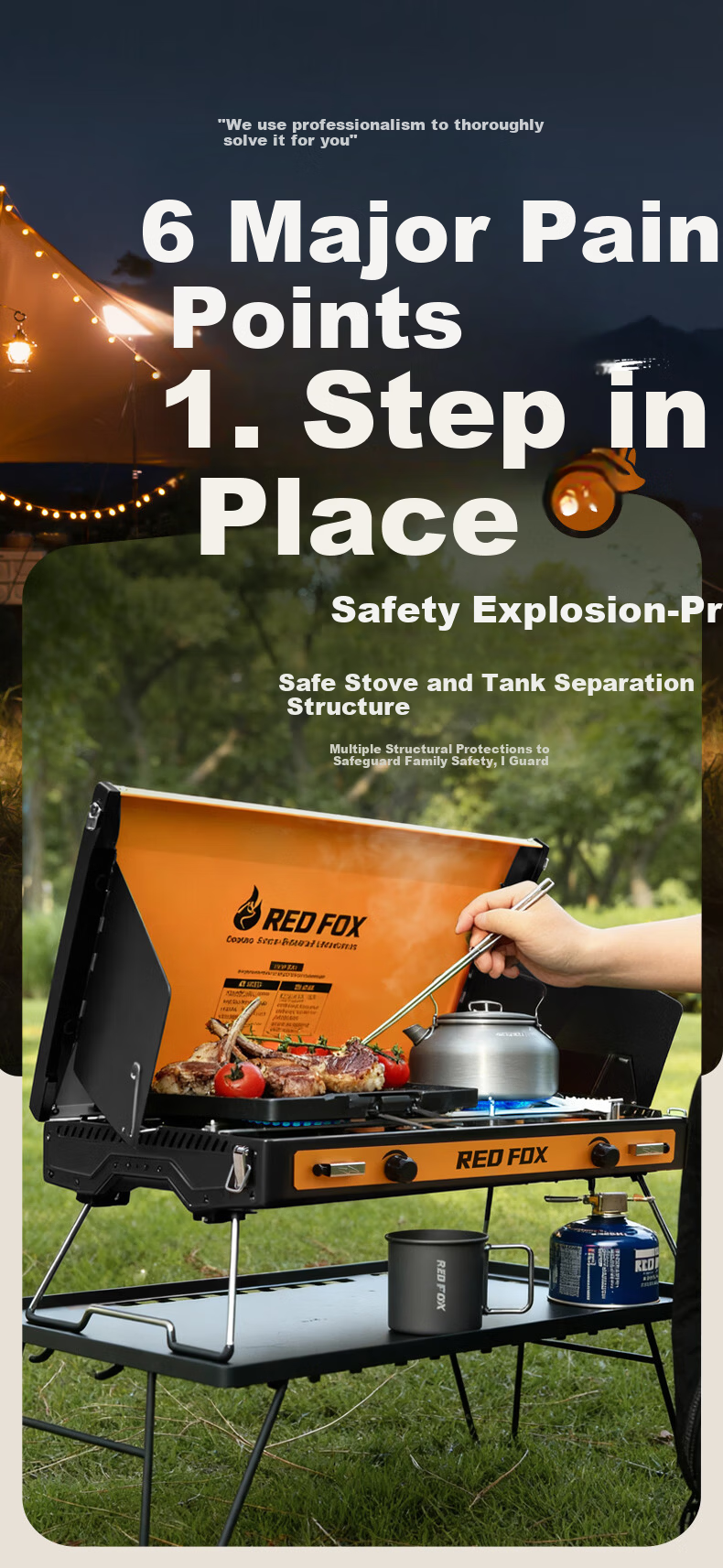 E-Rover Firefox Air Outdoor Camping Stove Set Portable Split Gas Stove Double Burner Cartridge Stove 7