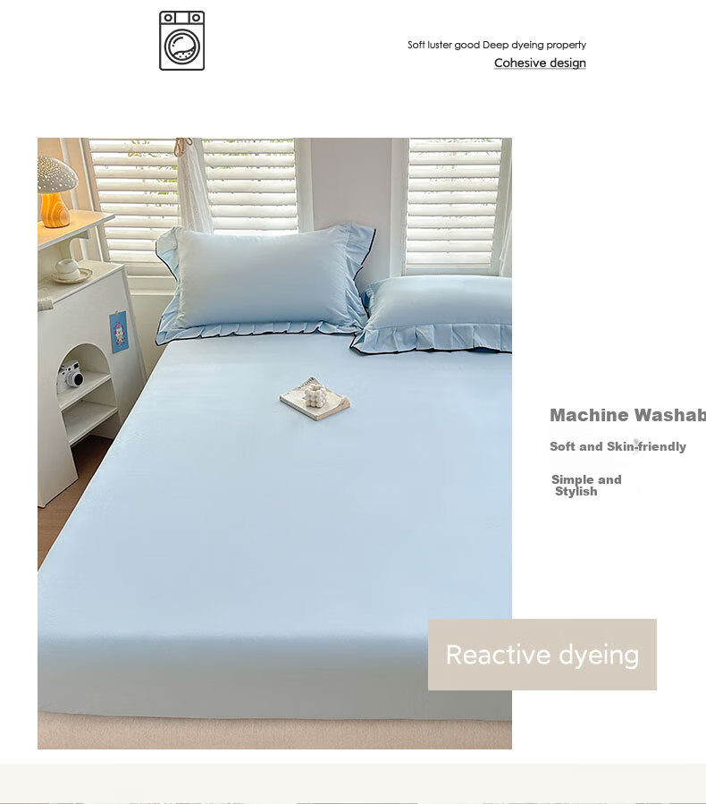 Grace A-Class 100% Cotton Washed Cotton 7A Antibacterial Breathable Fitted Sheet Mattress Cover 150*200cm Glacier Blue 8