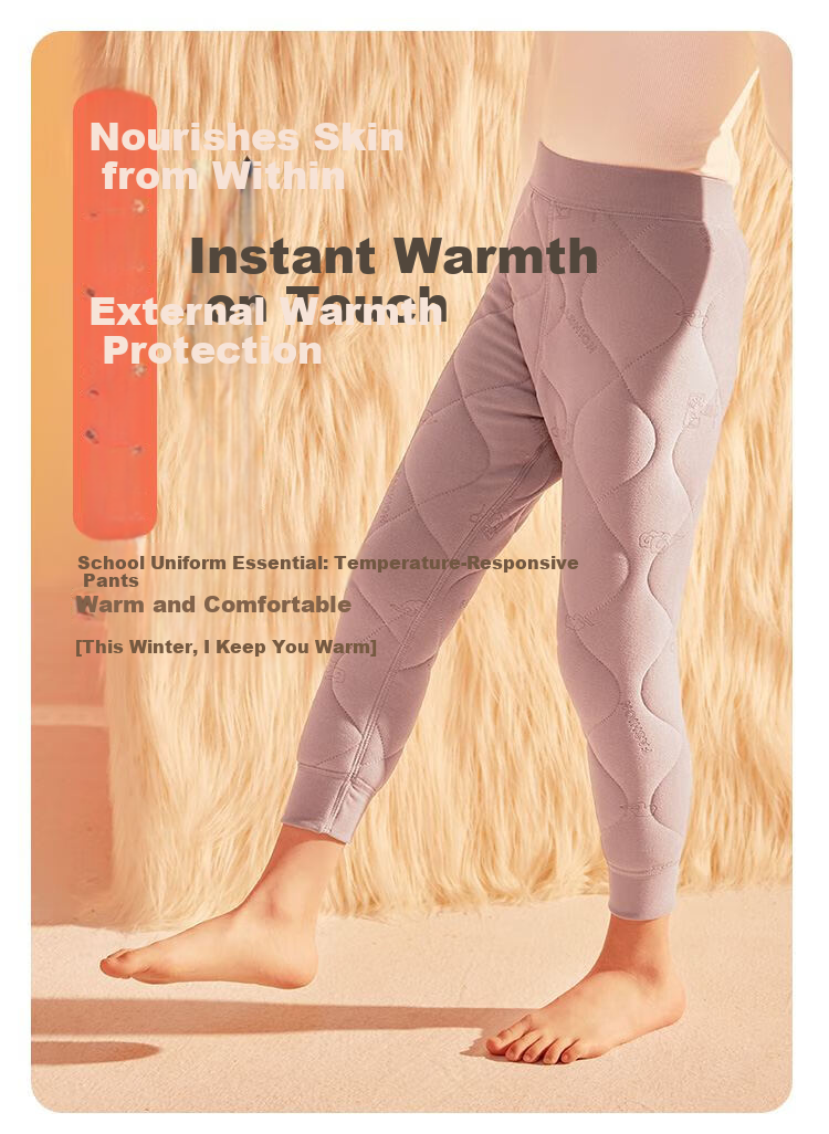 Hodo Kids School Uniform Thermal Cotton Pants Girls Warm Fleece-Lined Thickened Winter Inner Pants Boys Warm Trousers 2