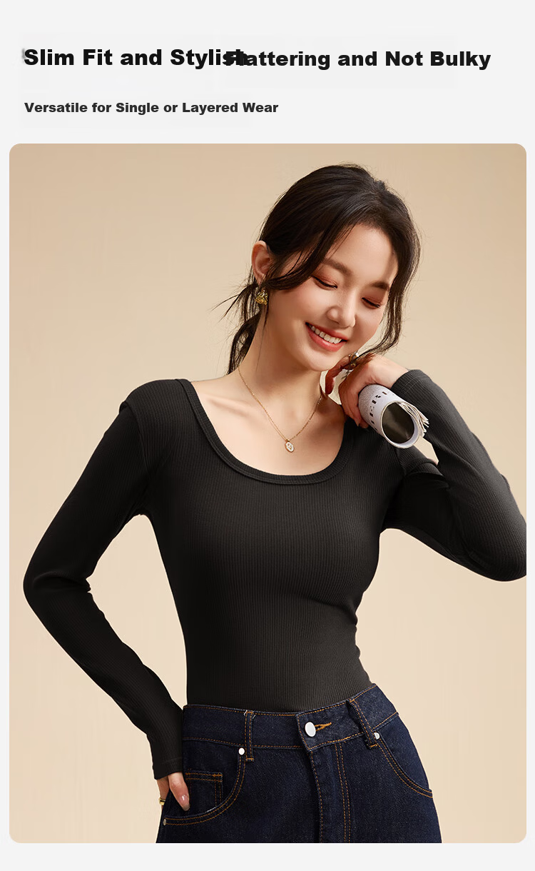 Urban Beauty 10A Antibacterial Low Collar Base Shirt Women Autumn Winter Fleece Thickened Basic Long Sleeve Slim Soft Inner Wear 8