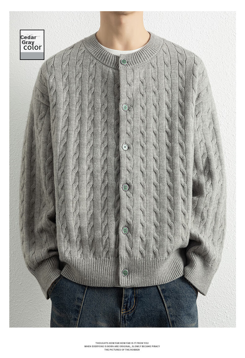 ROMON Men's Knitted Cardigan Spring Autumn Casual Loose Drop Shoulder Sweater Round Neck Jacket Black M 7001 13