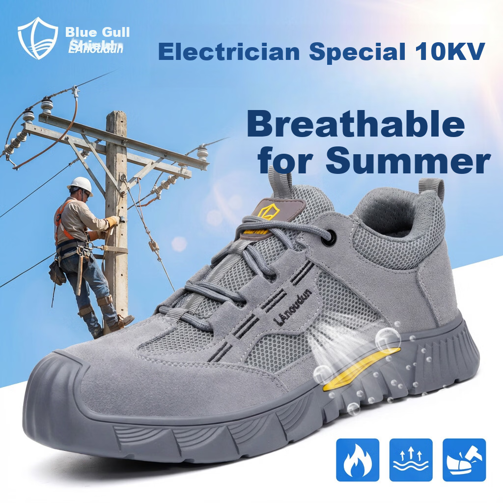 BlueOwlShield Men's Summer Breathable Electrician Insulated 10KV Anti-Smash Anti-Puncture Toe Work Shoes D0266TKV Size 41