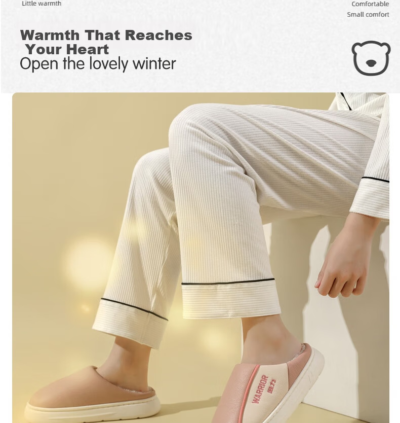 Warrior Waterproof Colorblock Easy-Clean Thick-Soled Fleece-Lined Indoor Outdoor Couple Cotton Slippers HL0717 Khaki Size 38-39 4