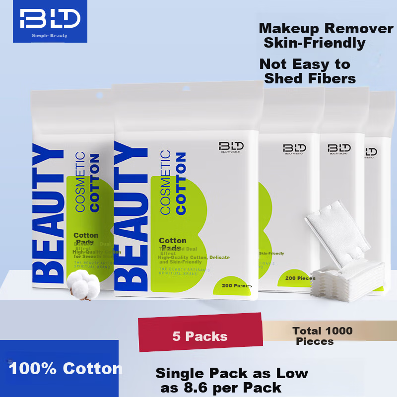 Beautyblend Double-Sided Silky Hydrating Makeup Remover Cotton Pads, 200pcs Bulk Pack (5 Bags) - Xinjiang Cotton