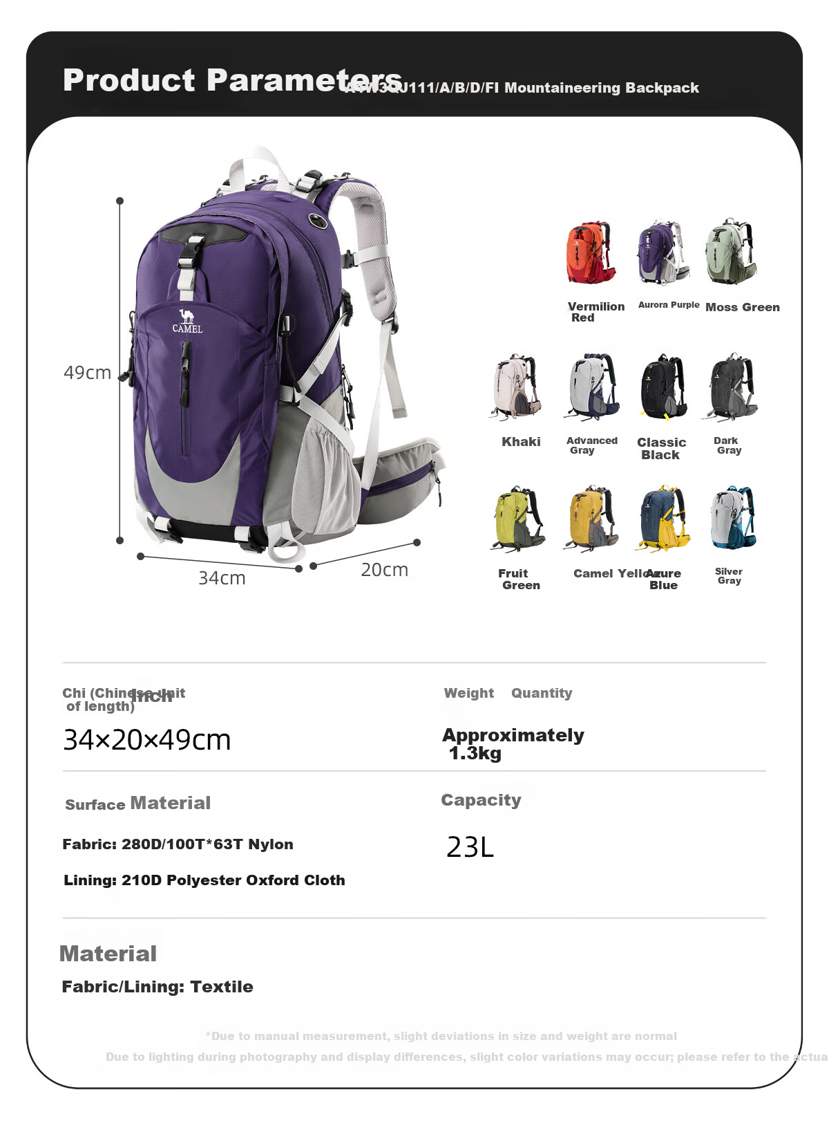CAMEL Outdoor Professional Mountaineering Backpack Men Sports Travel Large Capacity Double Shoulder Bag Women Hiking Climbing School Bag J111F 13