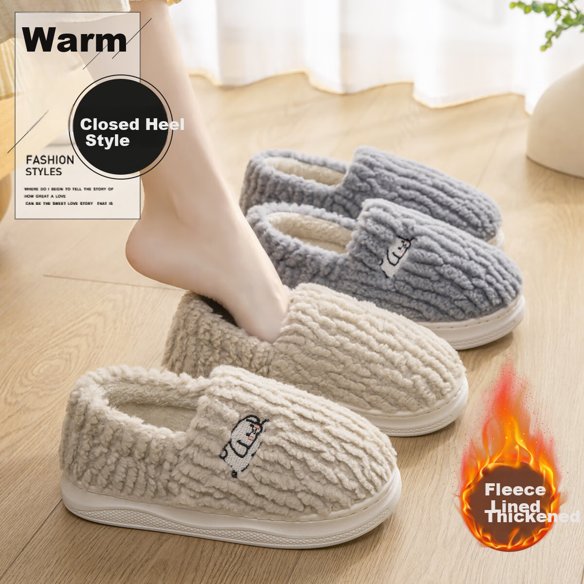 Runrou Full-Coverage Cotton Slippers for Women Autumn Winter 2025 New Plush Indoor Warm Maternity Cotton Shoes