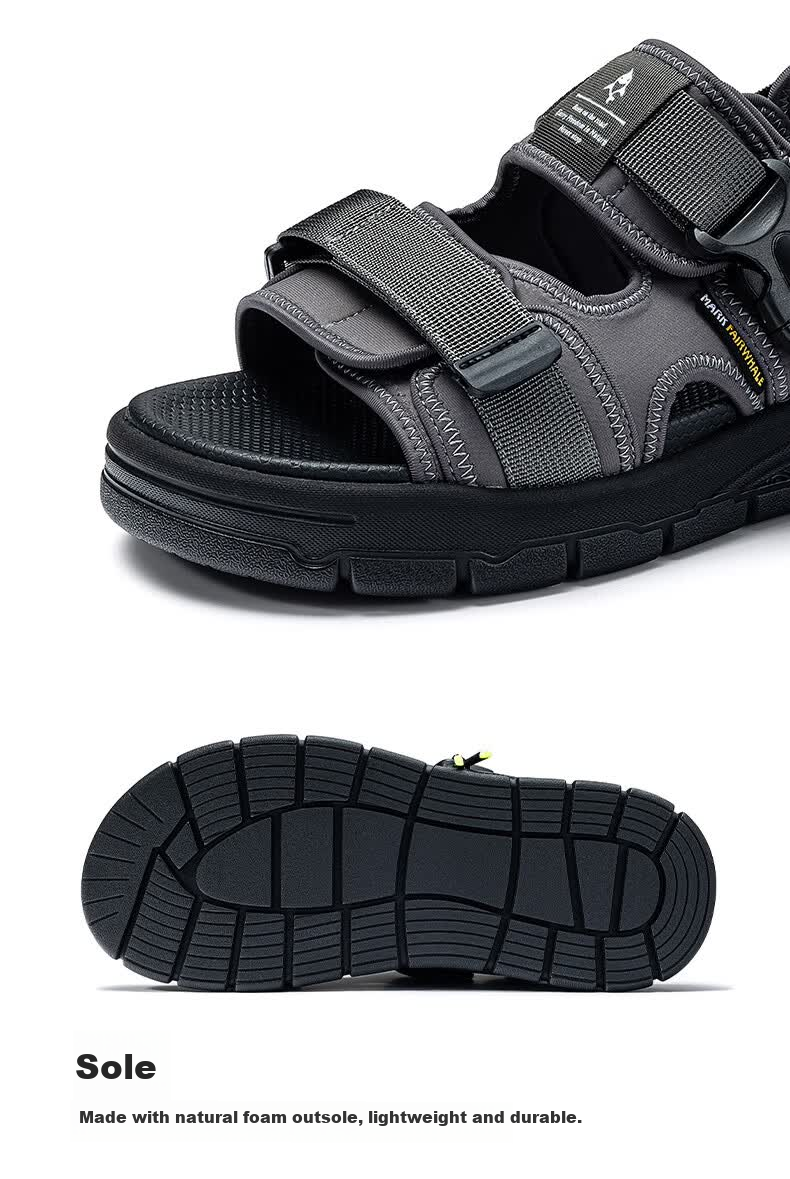 Mark Fairwhale Men's Sandals Outdoor Summer 2026 New Dual-Use Slippers Men's Beach Shoes Pure Black Size 40 11