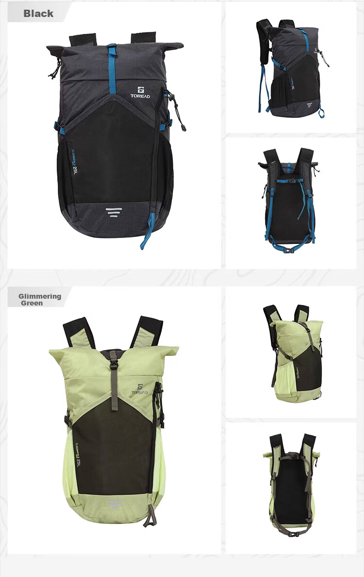TOREAD Lightweight 25L Hiking Backpack Large Capacity Scratch-Resistant Foldable Double Shoulder Bag Travel Commuting School Bag Micro Light Green 9