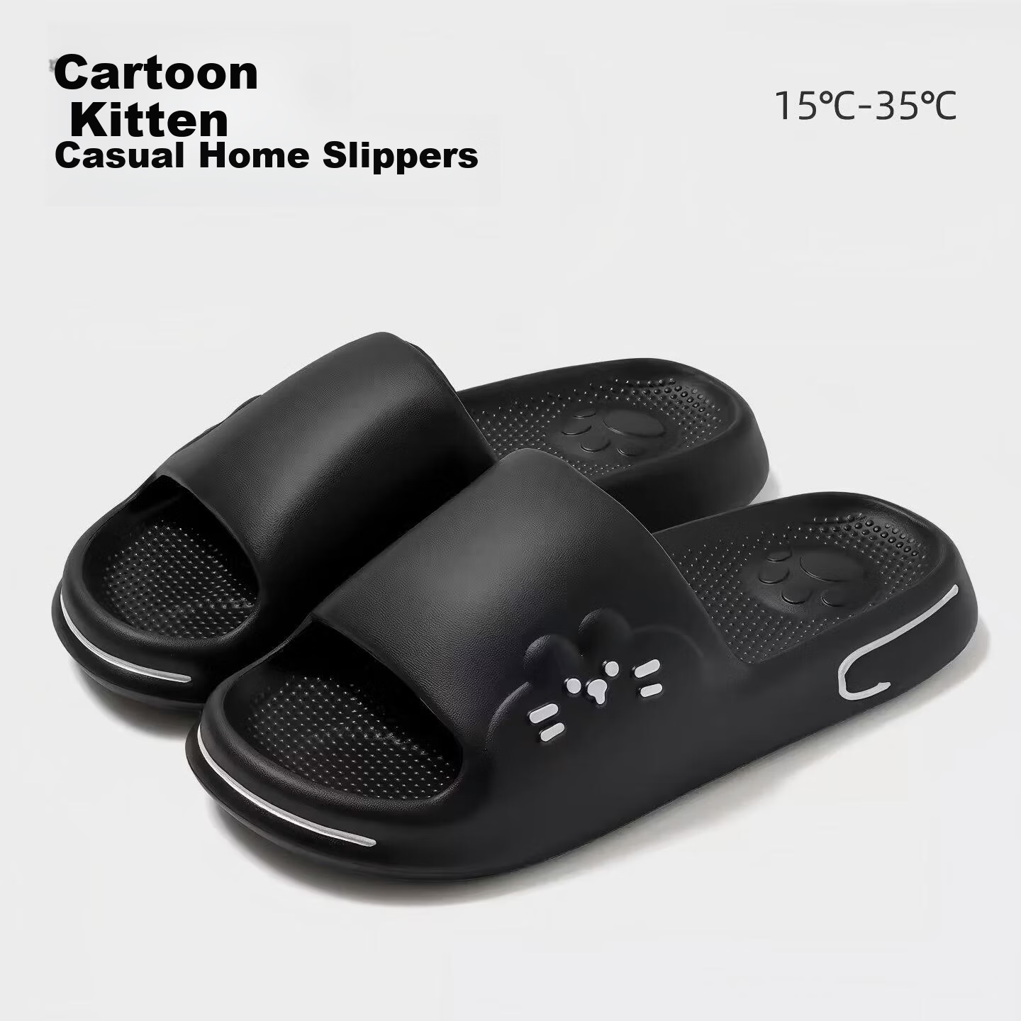 Qiumuxi Cute Cat Slippers Unisex Cartoon Outdoor Anti-Slip Home Indoor Bathroom Couple Thick Sole Soft Feeling Cool Slippers