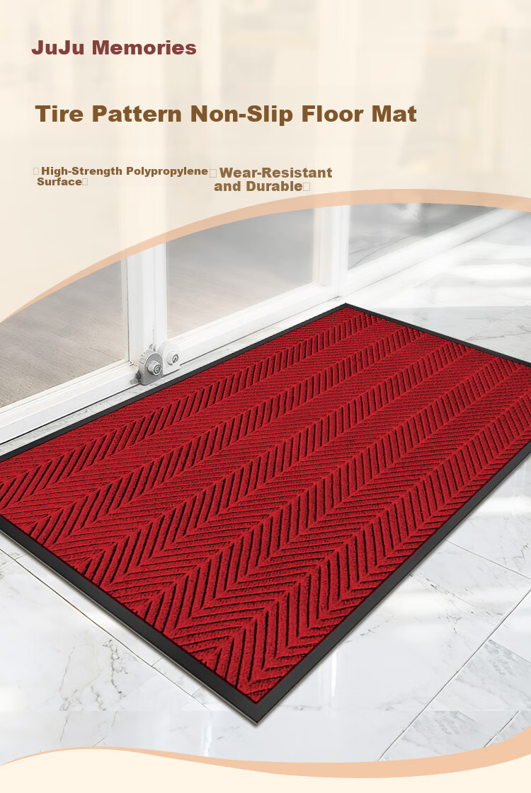 Jushi Yi Tire Pattern Floor Mat Entrance Door Non-Slip Welcome Mat for Company Hotel Dark Red 60x90cm 1