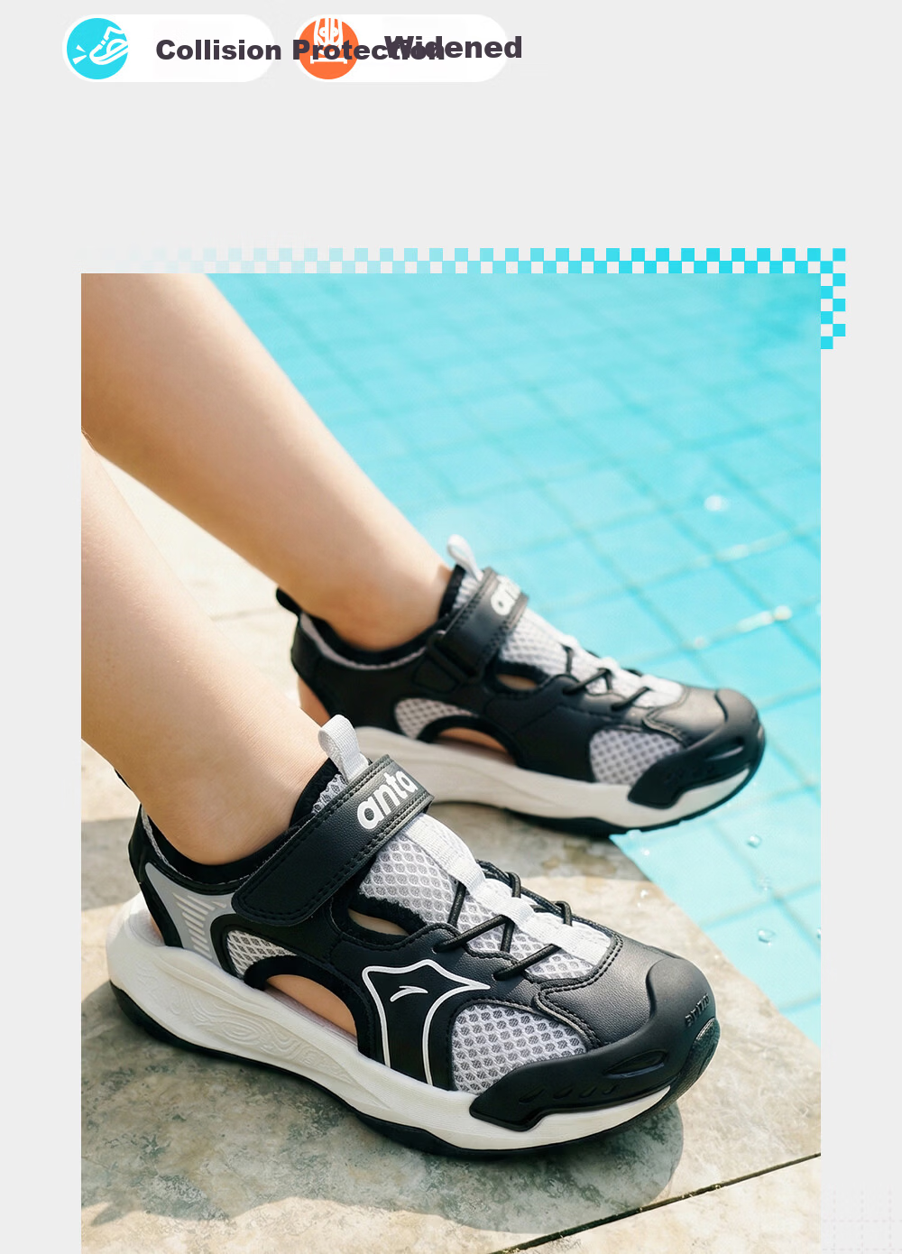 Anta Kids Boys Sandals 2026 Summer Outdoor Breathable Non-slip Closed-toe Beach Shoes A12629935 8