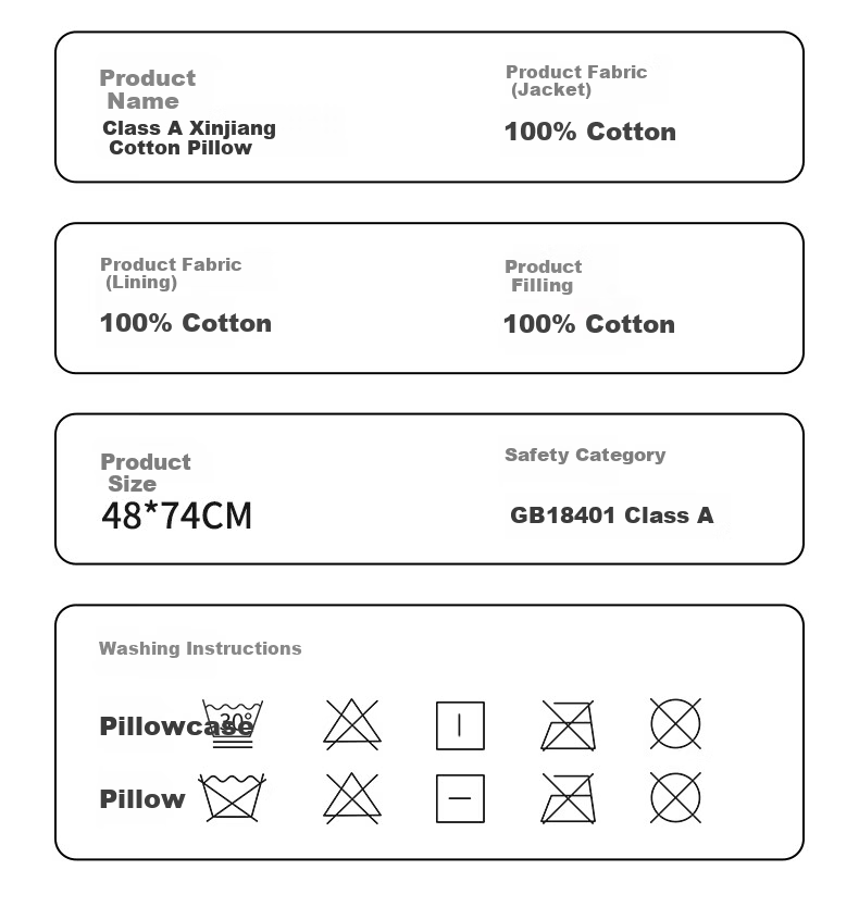 Grace A-Class Pure Cotton Pillow Core 100% Cotton Pillow for Adults Neck Support Pillow 16