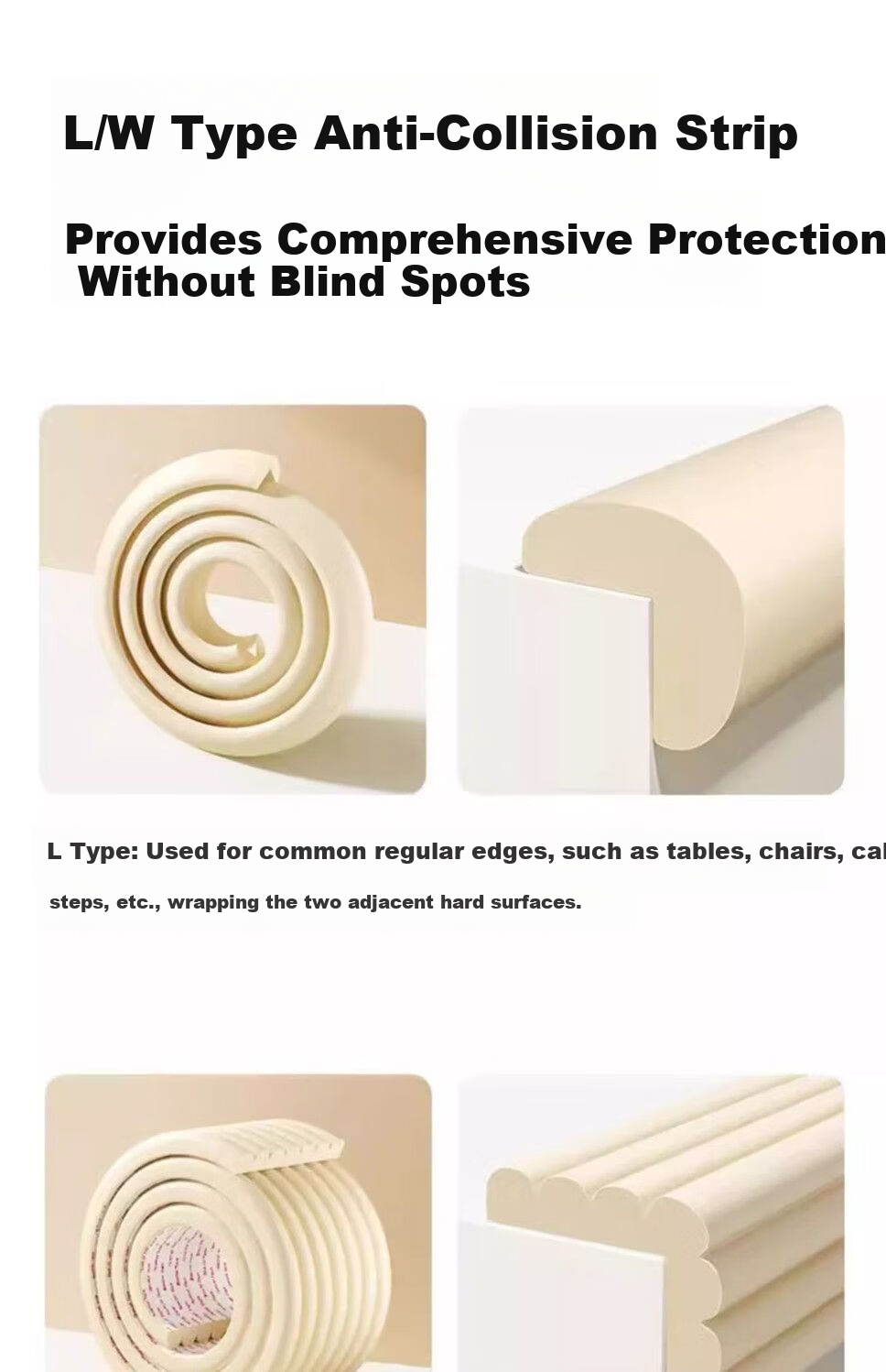 YOUBEISHI Baby Corner Guard Edge Protector L-Shaped Off-White 4.5m with 8 Corner Covers 5