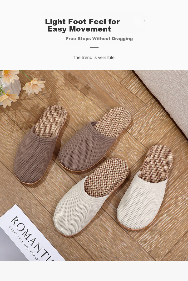 Guoluofi Japanese Style Spring Autumn Linen Slippers Summer Unisex Home Non-Slip Indoor Cotton Linen Floor Sandals Couple Beige 40-41 5
