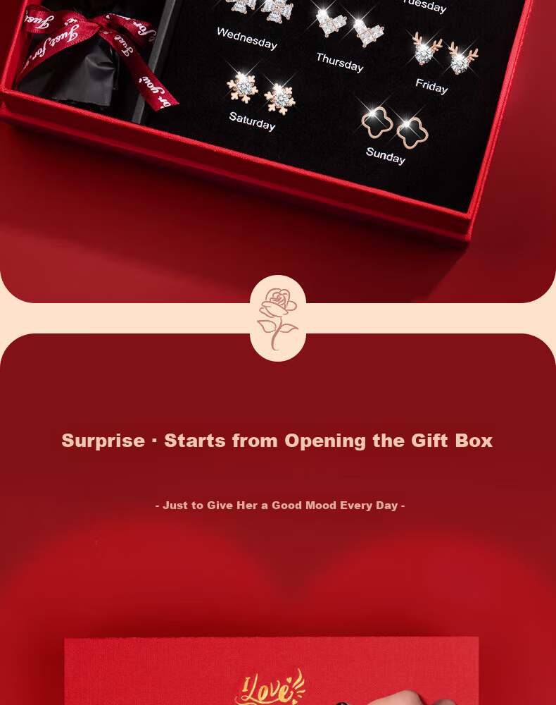 Qijun Light Luxury Weekly Stud Earrings for Women Elegant Commuter Earrings Set 520 Gift for Girlfriend Wife 2