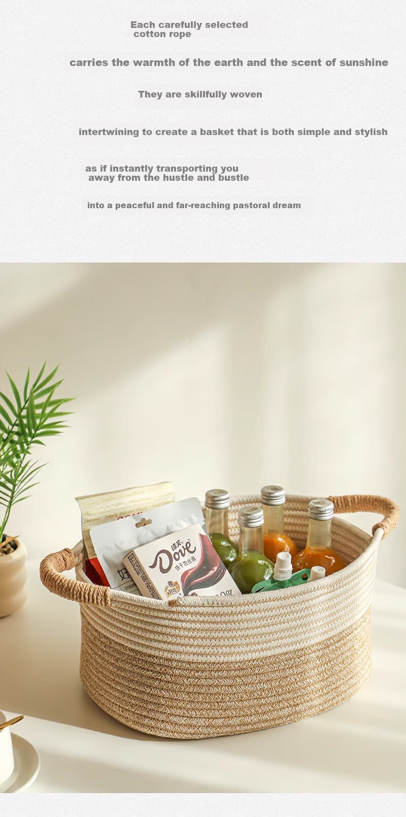Yuanben Handmade Cotton Rope Woven Storage Basket for Bedside Cabinet, Multi-Purpose Organizer for Snacks, Toys, Clothes, Home Use 4