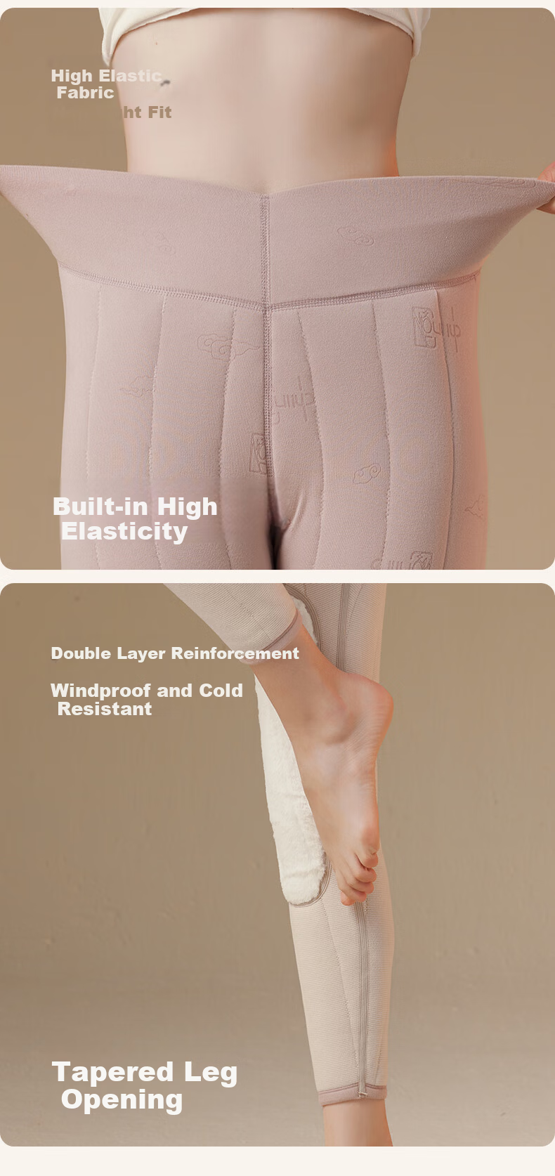 Miiow Women's Thermal Pants 100% Wool Filled High-Waist Fleece-Lined Thickened Autumn Winter Cotton Warm Trousers 8