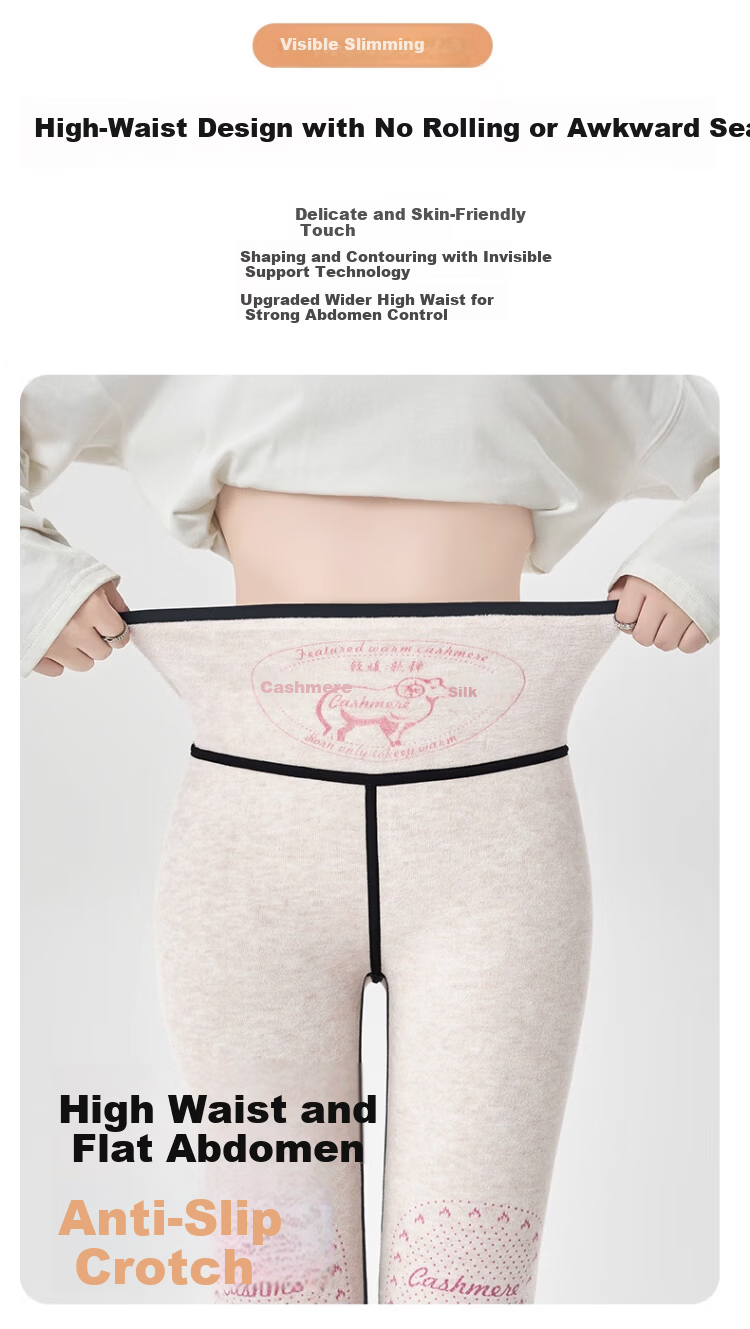 Langsha Women's Cashmere Silk Sharkskin Pants Outerwear Autumn Winter Warm Cotton High Waist Fleece Thickened Leggings 9